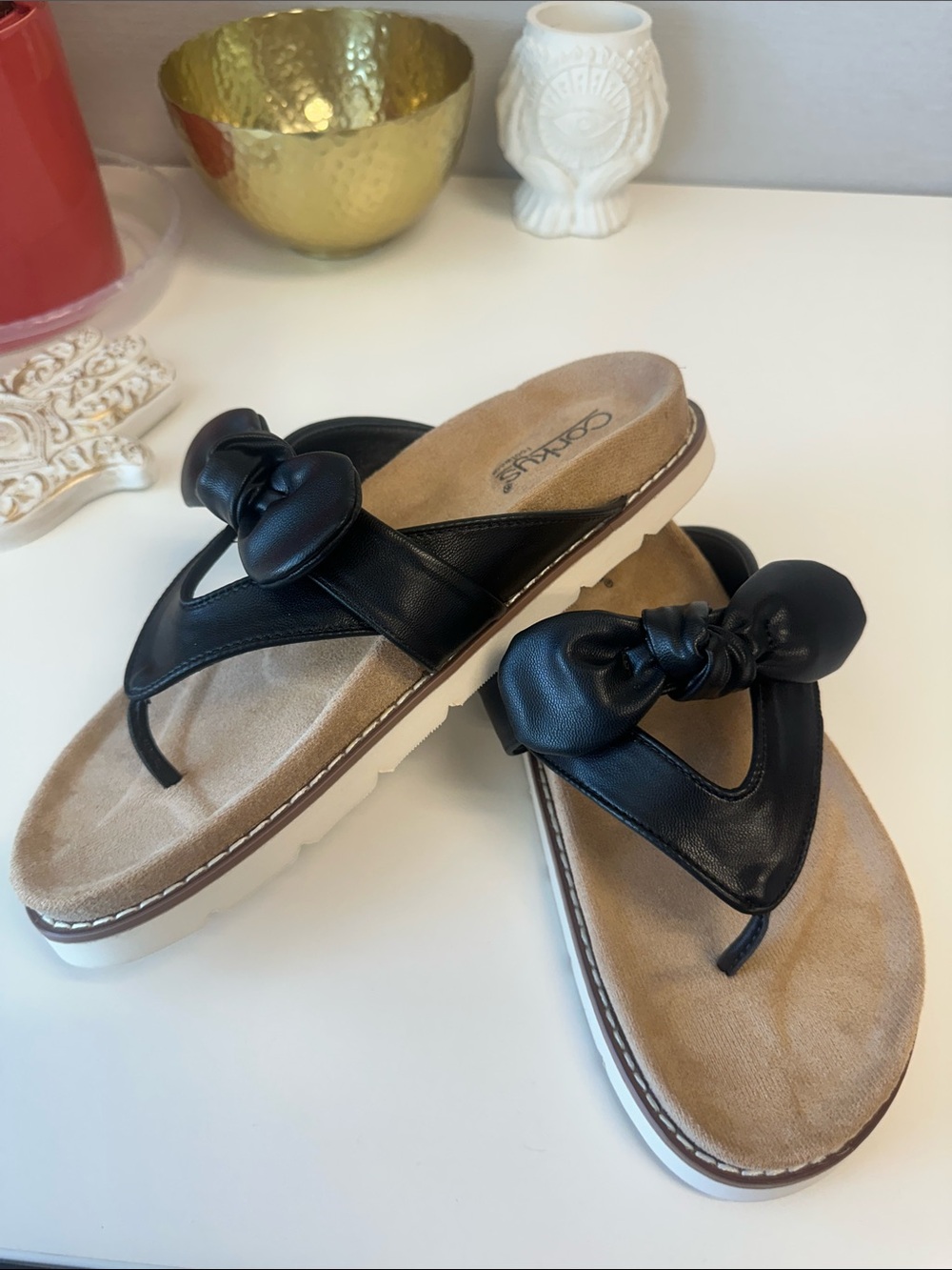 Corkys Black Bow Thong Sandals for Women